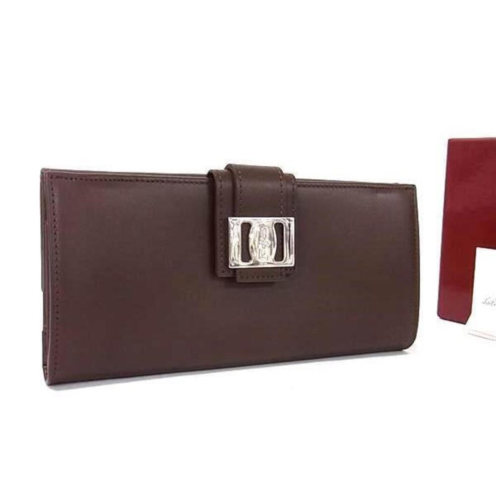 Salvatore Ferragamo Leather Tri fold Long Wallet Billfold Wallet Brown
